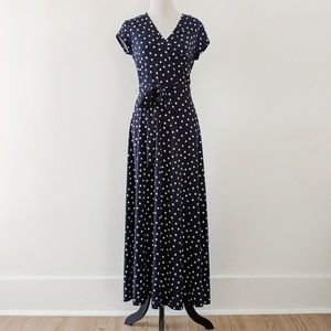Navy Polka Dot Ankle Length Dress